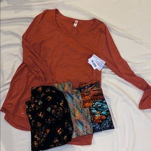 Rust colored lynnae top and three leggings